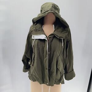 Zara Jacket Womens Xs Green Button Front Fully Lined raincoat military Pockets